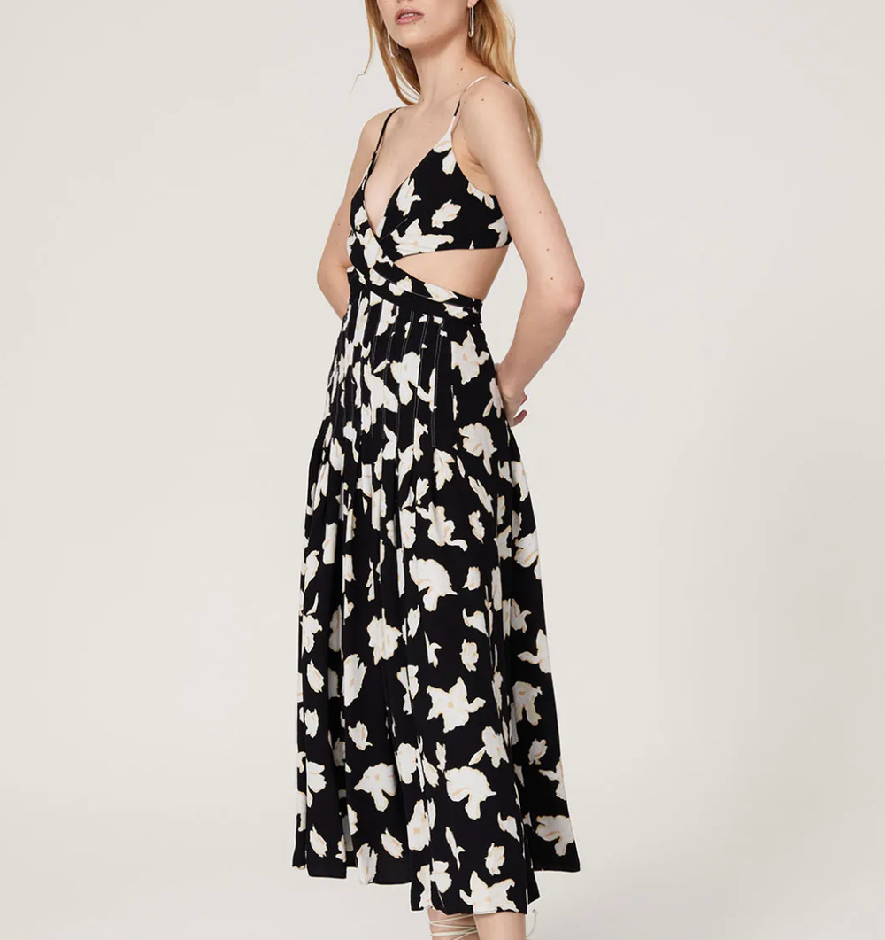 Proenza Schouler Black Floral Cut Out Midi Dress Size 0 Vacation Designer $700